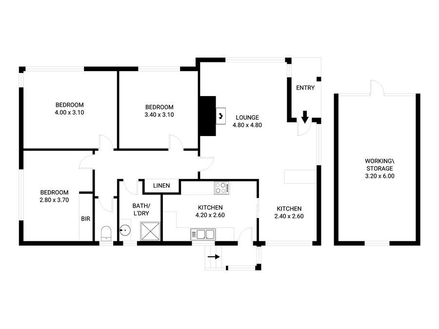 Clean black and white real estate floor plan for listing marketing assets
