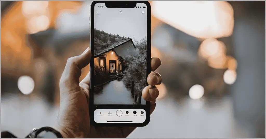 iPhone camera settings being adjusted to capture a home for real estate photography.