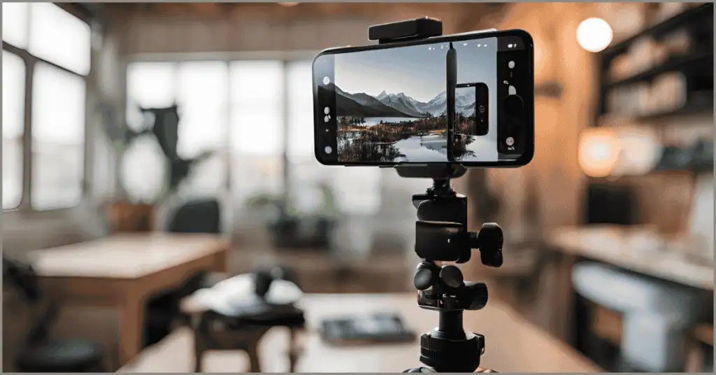 Tripod setup with an iPhone for capturing high-quality real estate photos