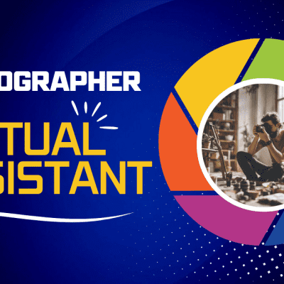 Photographer Virtual Assistant helping a photographer manage tasks, with the photographer sitting and working on a project