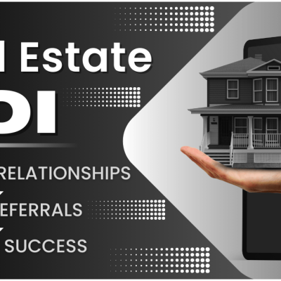 A hand holding a miniature house with the text 'Real Estate SOI' displayed above, symbolizing relationship-building and referrals in real estate.