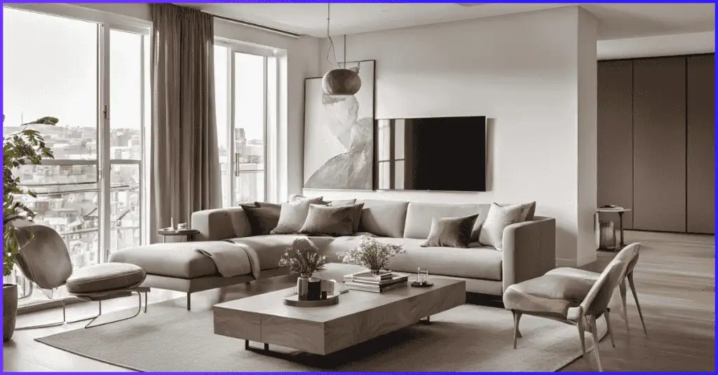A well-decorated living room with a sofa, LED TV, and natural lighting, highlighting the concept of real estate photography turnaround time