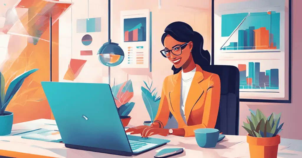 Animated girl working on a laptop, symbolizing a Photographer Virtual Assistant providing expert services