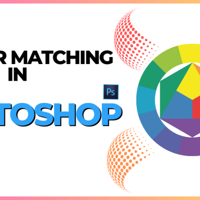Graphic featuring the text 'Color Matching in Photoshop' with a colorful logo and vibrant real estate interior images in the background.