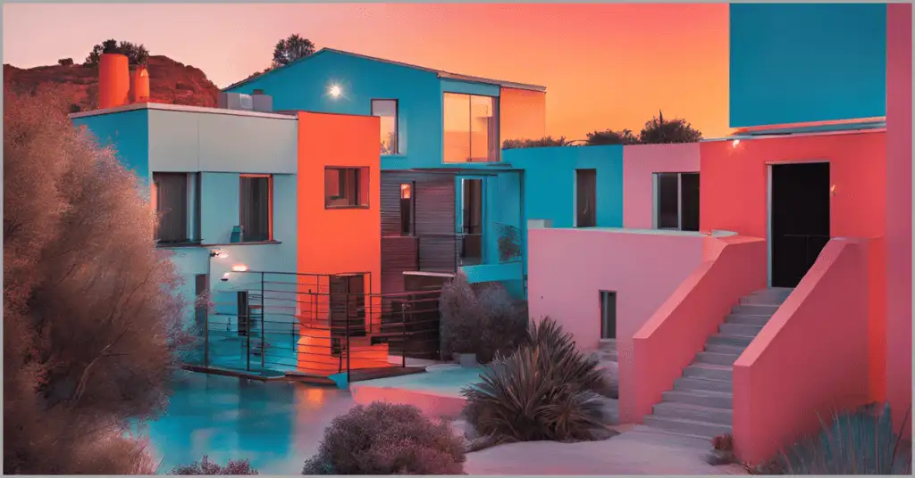A vibrant image of a colorful home featuring walls painted in various bright hues, showcasing the impact of color filters in photography.