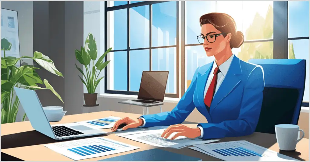 Animated image of a girl working on a laptop, representing strategies to find clients and grow a home staging business.