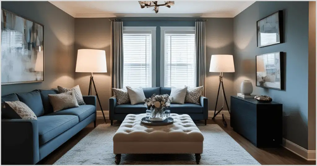 An image collage illustrating how to pick the perfect lights for real estate photography, featuring a bright room with natural light from large windows, a cozy bedroom with soft ambient lighting, a living room with warm artificial lights, a bedroom with professional softbox lights, a dining area with a pendant light, and a dining table setup with two large studio lights, emphasizing diverse lighting options.