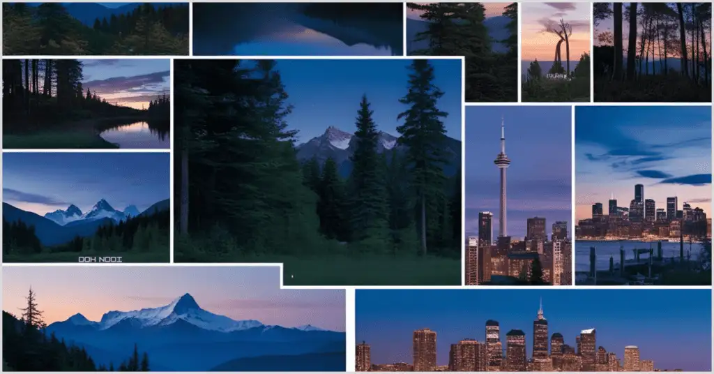 A collage of breathtaking virtual twilight images featuring serene landscapes and cityscapes.