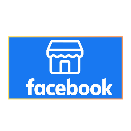 Facebook Marketplace logo with a store icon on a blue background.