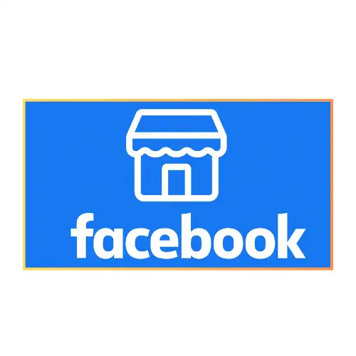 Facebook Marketplace logo with a store icon on a blue background.