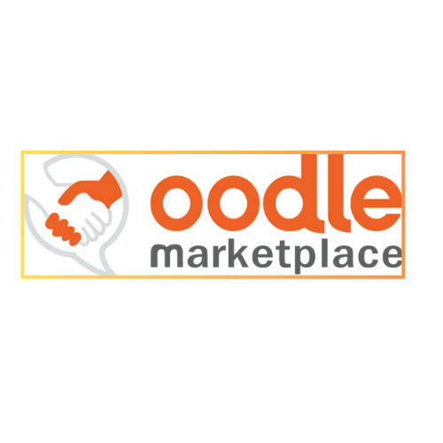 Oodle Marketplace logo with a handshake icon on a black background.