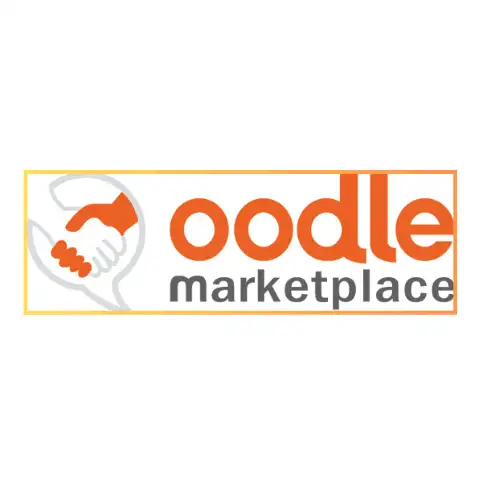 Oodle Marketplace logo with a handshake icon on a black background.