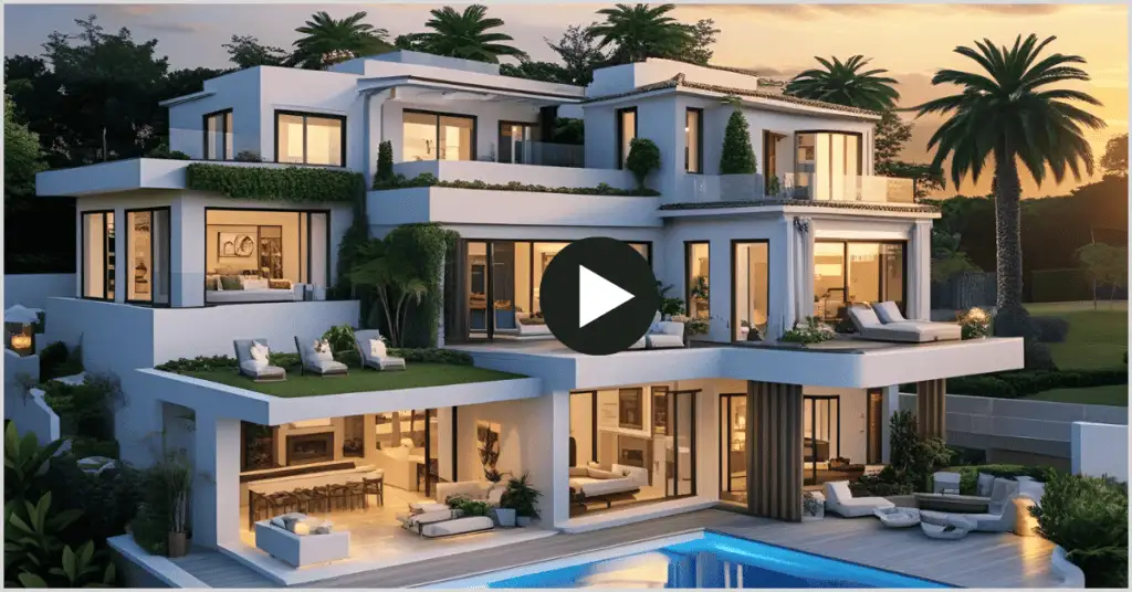 Modern luxury villa showcased at sunset, ideal for real estate video editing trends in 2025.