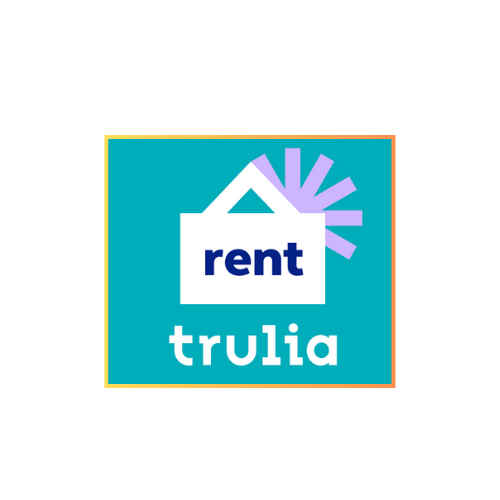 Trulia Rentals logo with a house icon on a teal background.