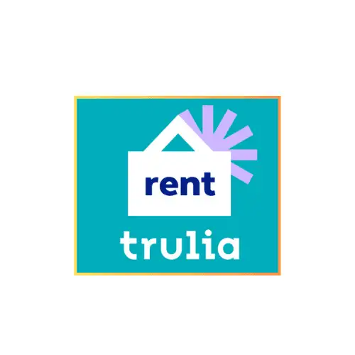Trulia Rentals logo with a house icon on a teal background.