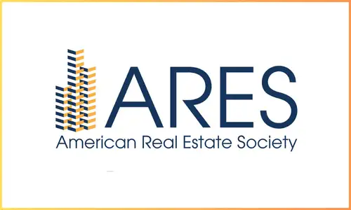 Logo of the American Real Estate Society (ARES) with the text "ARES" and "American Real Estate Society" alongside a stylized building design.
