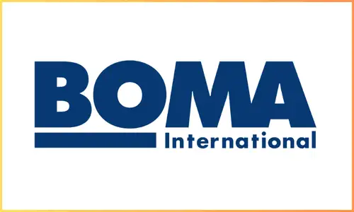 Logo of the Building Owners and Managers Association (BOMA) with the text "BOMA International" in a bold blue design.