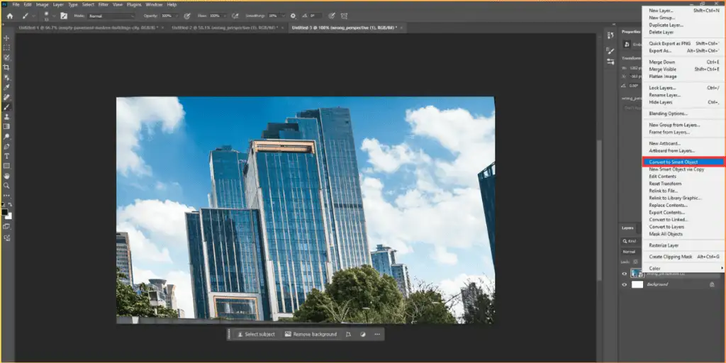 Photoshop perspective correction with Convert to Smart Object