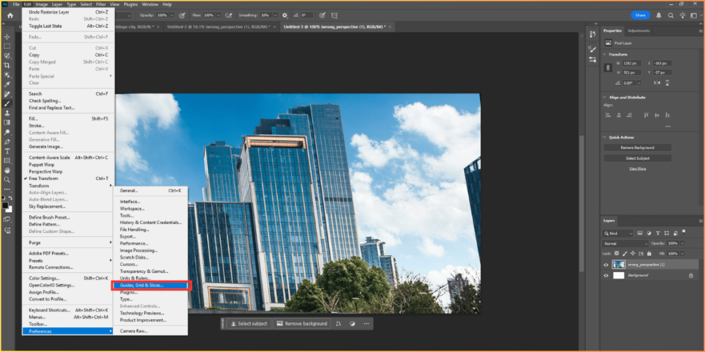 Photoshop perspective correction using grid guides