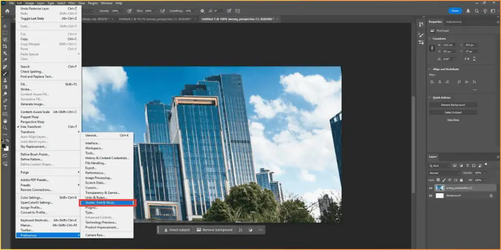 Photoshop perspective correction using grid guides