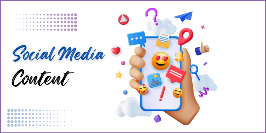 3D illustration of a hand holding a phone with social media icons and emojis.
