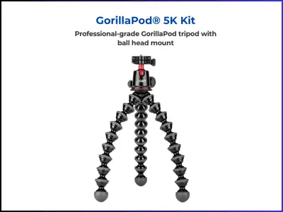 Joby Gorillapod 5K professional-grade tripod kit with ball head mount, ideal for real estate photography.