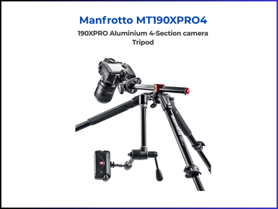 Manfrotto MT190XPRO4 tripod, a 190XPRO Aluminium 4-Section camera tripod, perfect for real estate photography.