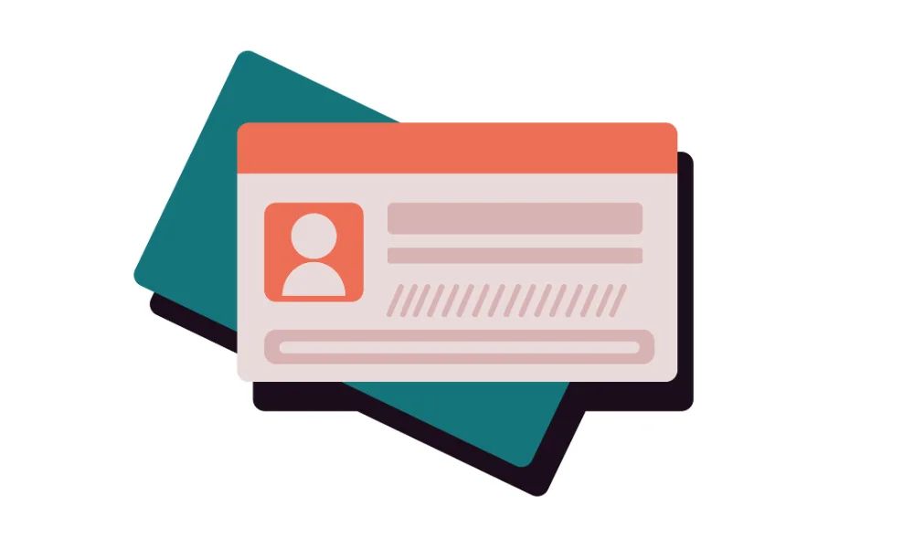 Stylized illustration of stacked identification cards with a photo ID on top, representing how do you get your real estate license through state-issued credentialsestate licenses