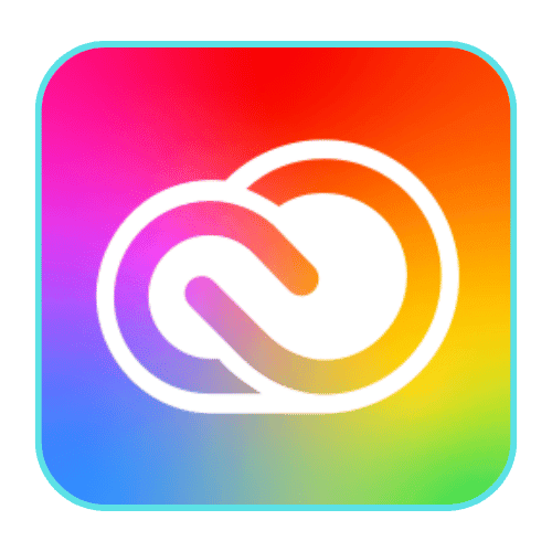 Adobe Creative Cloud logo on rainbow gradient background – popular cloud storage for photographers and creative professionals.