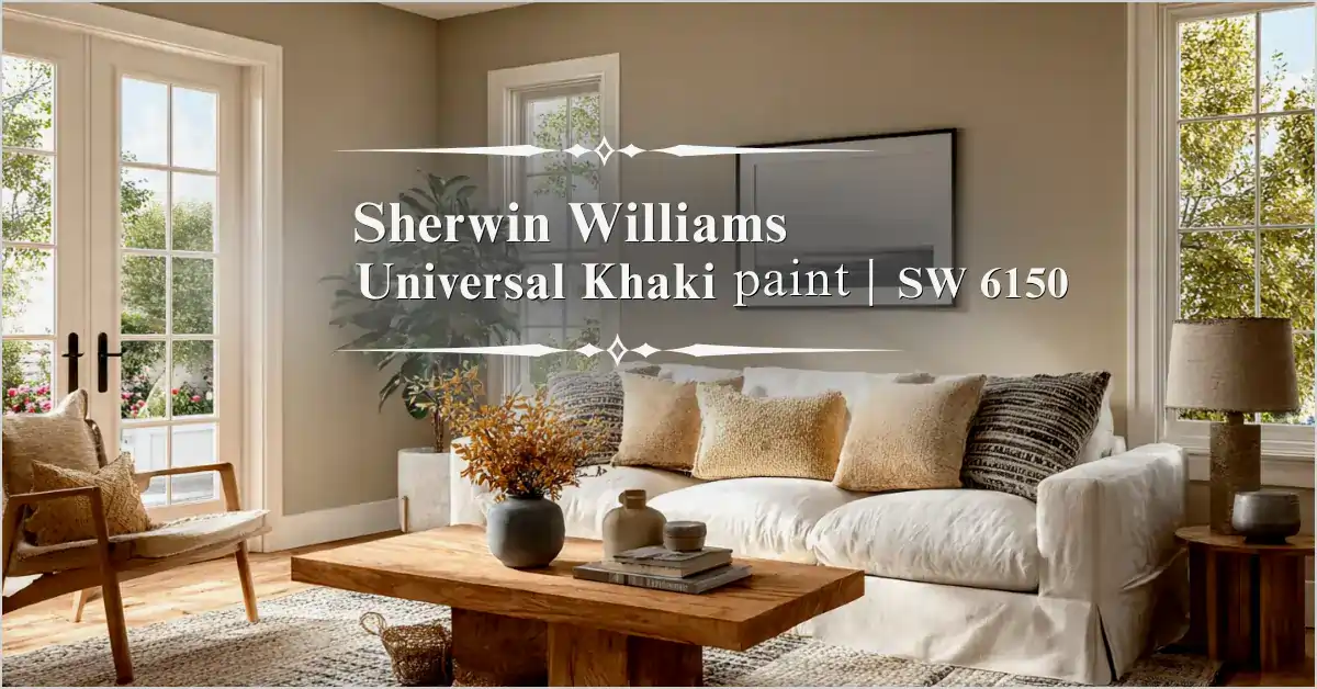 Sherwin Williams Universal Khaki Paint warm neutral living room design
