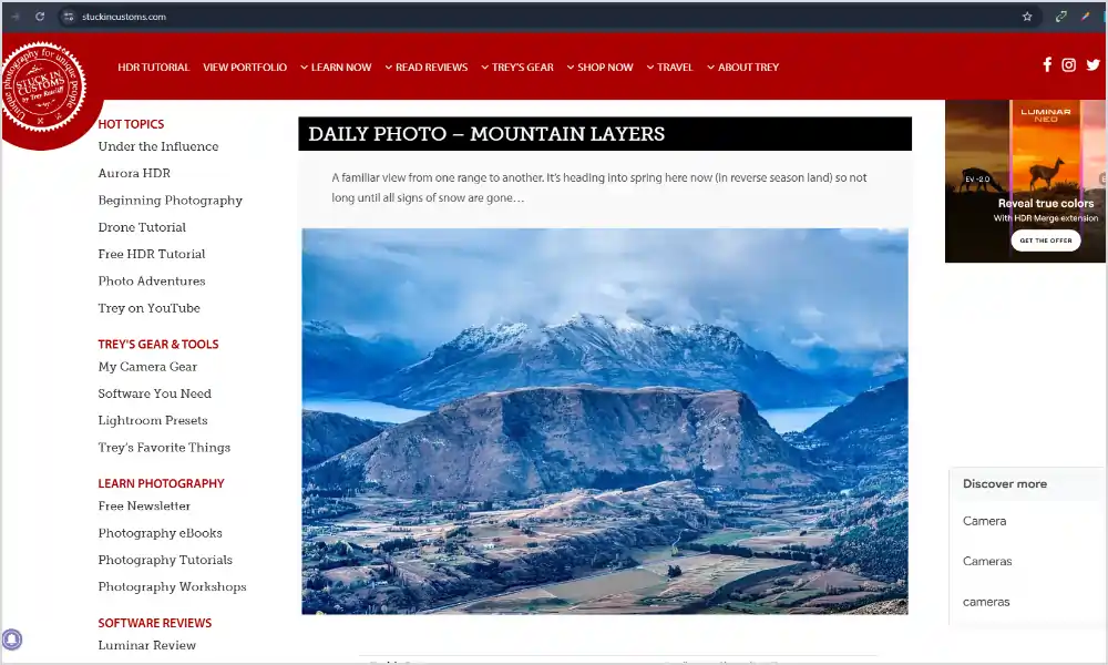 Stuck In Customs website homepage showing Trey Ratcliff HDR travel photography
