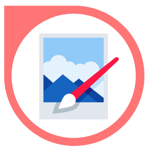 Paint.NET logo featuring a paintbrush over a mountain landscape photo inside a red circular frame