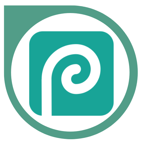 Photopea logo with teal spiral design inside a circular frame for the open source photo editor
