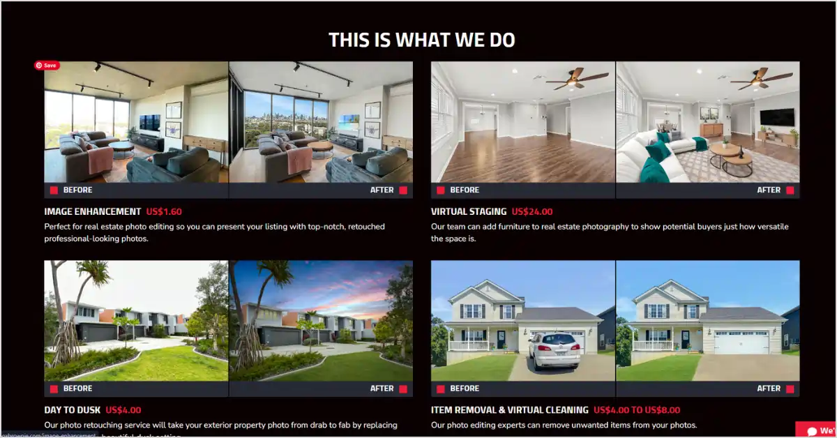 BoxBrownie services breakdown 2026 showing real estate photo editing, virtual staging, floor plans, and renders