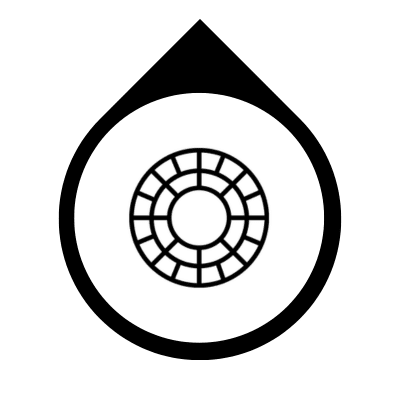 Black and white VSCO app icon with circular grid design inside a waterdrop shape