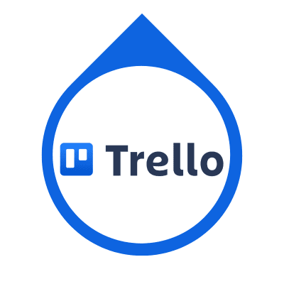 Trello app icon with blue Trello logo text inside white circle and blue waterdrop outline