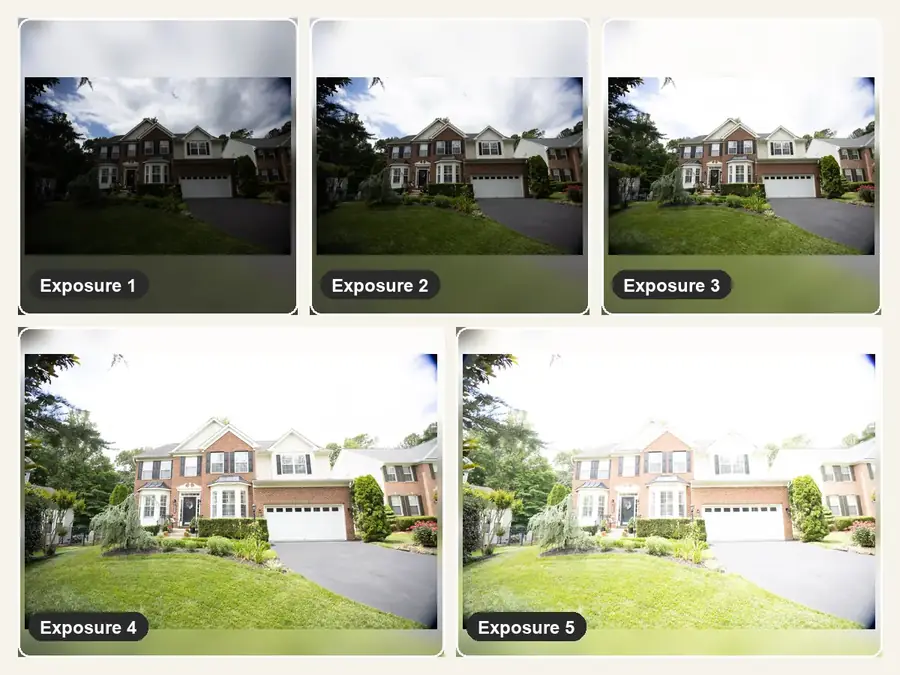 Five exterior bracketed exposures before HDR blending