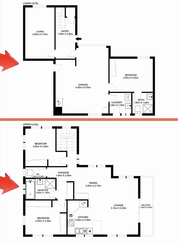 Clean real estate floor plans redrawn from Matterport reference by PixelShouters