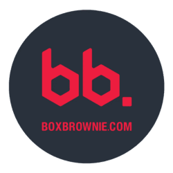BoxBrownie logo with red bb icon on black circle, a trusted provider to outsource virtual staging services
