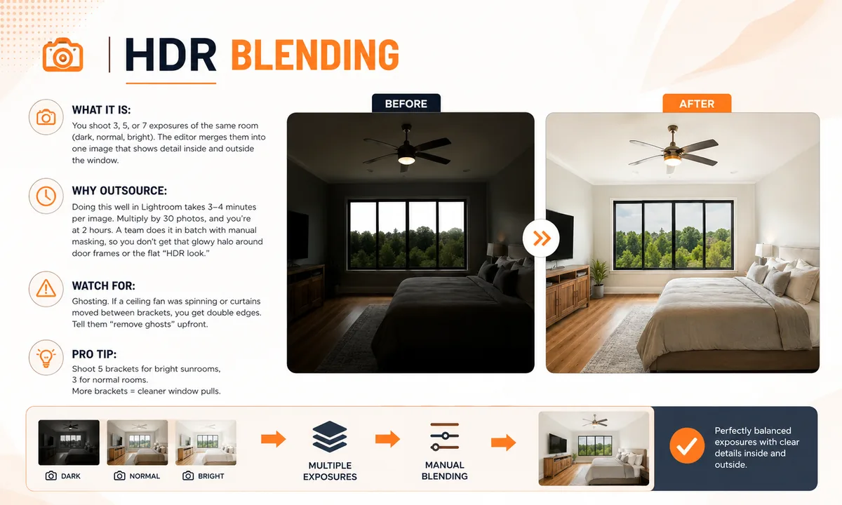 HDR blending real estate photo editing before and after example
