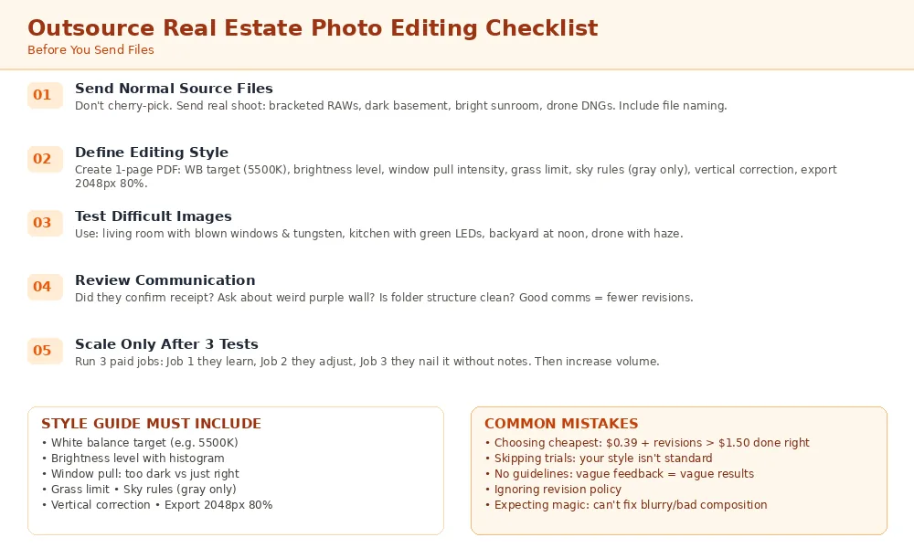 Real estate photo editing outsourcing test checklist