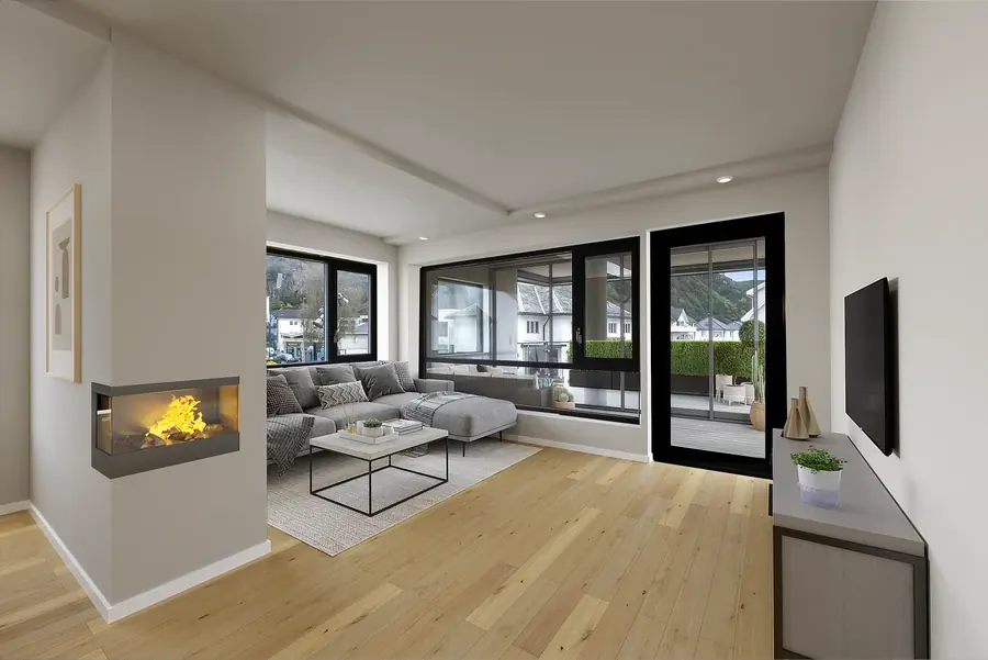 Living room after real estate virtual renovation with updated finishes by PixelShouters