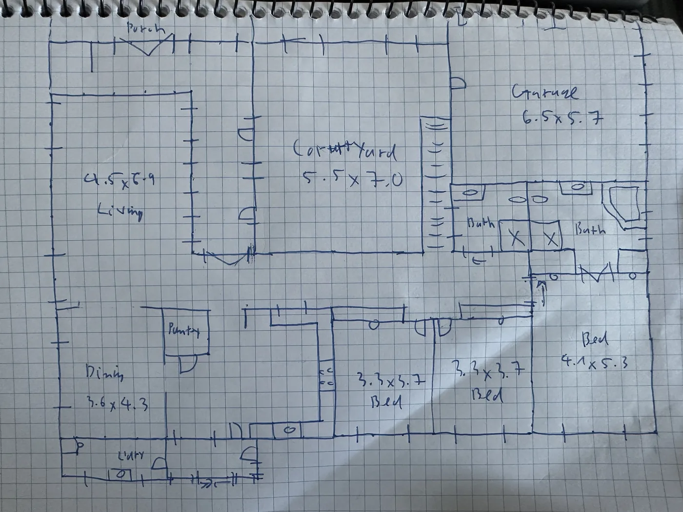 Hand-drawn real estate floor plan sketch before PixelShouters redraw