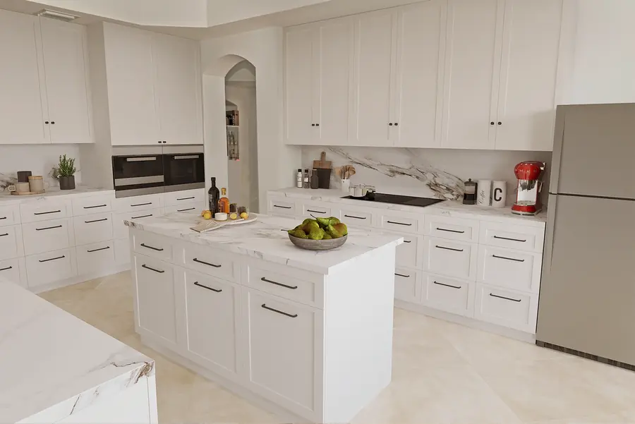 Kitchen after real estate virtual renovation with brighter finishes by PixelShouters
