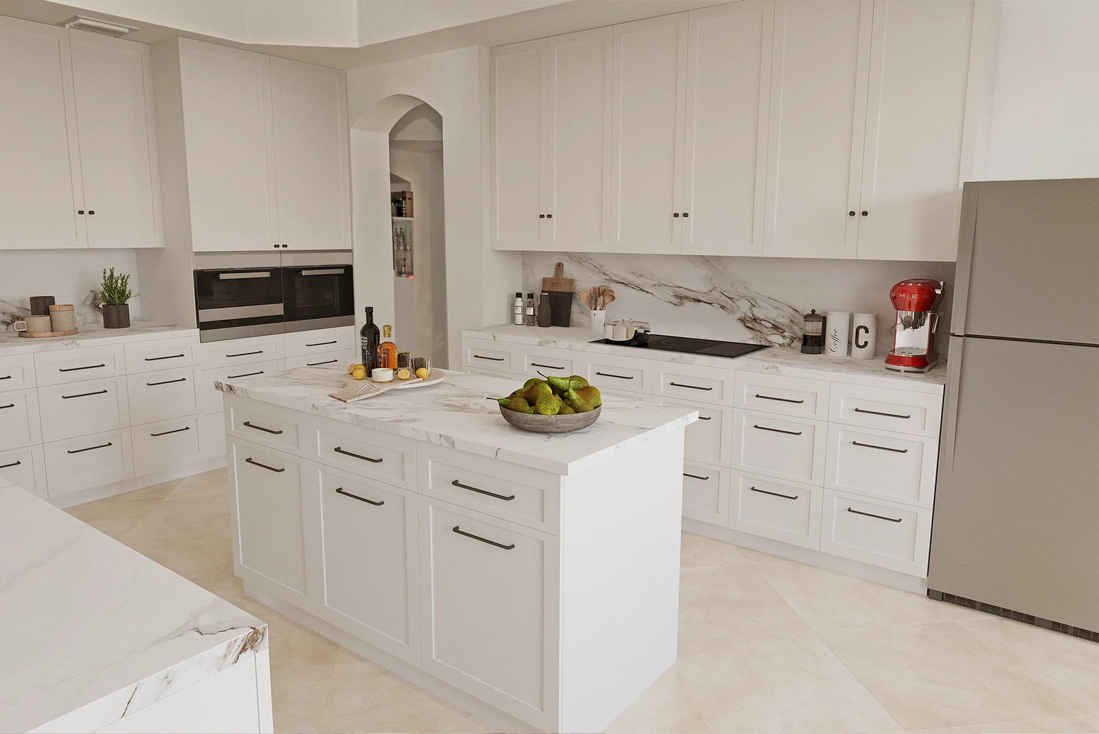 Bright white kitchen concept after real estate virtual renovation by PixelShouters