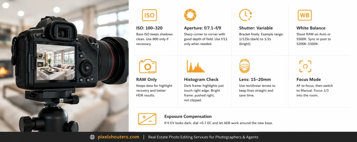 Best camera settings for HDR blending in real estate photography