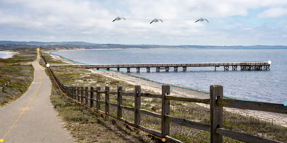 Coastal landscape explaining what is a line in photography, showing horizontal lines in photography with pier and shoreline