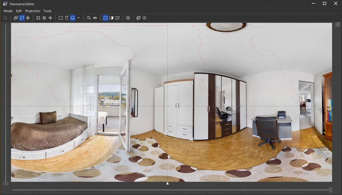 PTGui Pro panorama stitching software editing 360 bedroom panorama in Panorama Editor