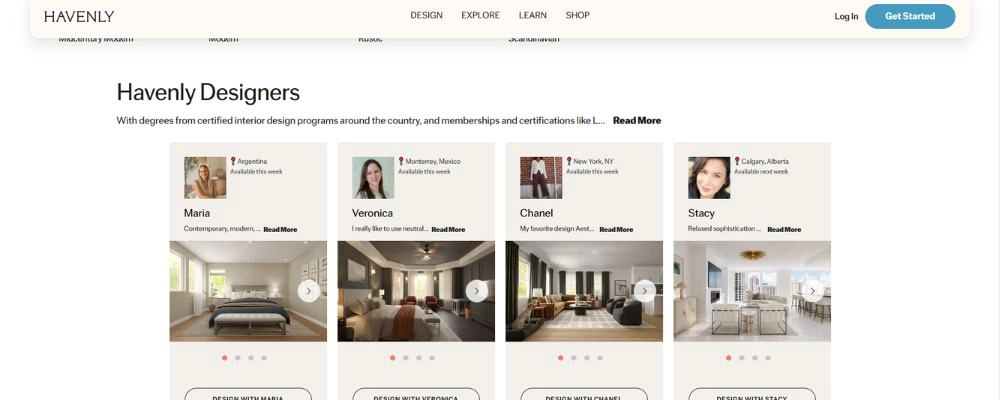 Havenly Reviews showing Havenly Designers profiles with certified interior designers