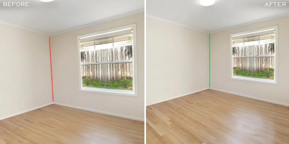 Best Real Estate Photographers fix leaning walls - before after straight vertical correction